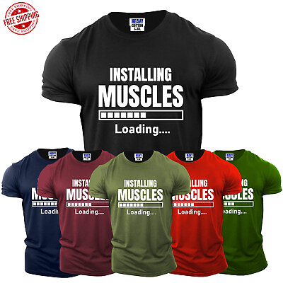 #ad Installing Muscles Mens T Shirt Funny Sarcastic Gym Workout Fitness New Gift Tee $10.49