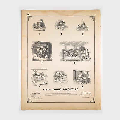 #ad 1892 Original Large #x27;Cotton Ginning and Cleaning#x27; Invention Page Engraving 46 $42.00