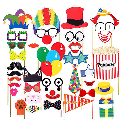 #ad 36PCS Photobooth Props Hat Decorations Circus Clown Nose Adult Kid DIY Favors $12.89