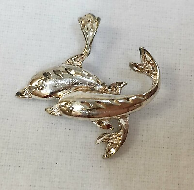 #ad Dolphins Pendant Sterling Silver Heart 925 for Pair Jumping Necklace M Marking $11.04