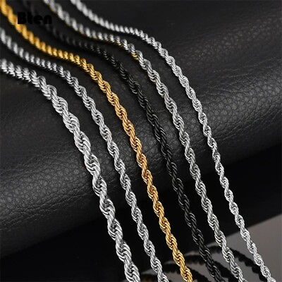 #ad Solid Sterling Gold Silver Italian Rope Chain Men#x27;s Necklace 2 5mm Diamond Cut $8.45