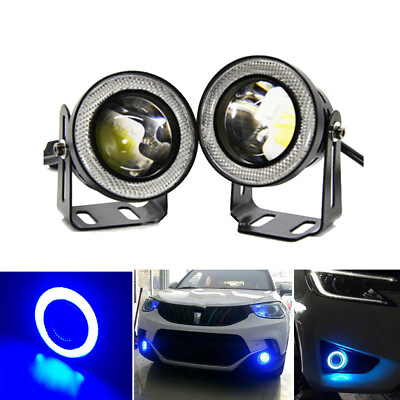 #ad 2x 2.5quot; Inch Car Projector LED Fog Light COB Halo Angel Eye Ring Bulb Blue $27.99