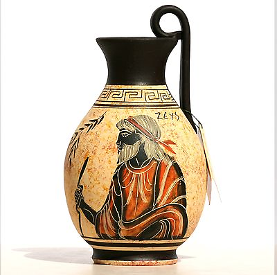 #ad Ceramic Vase Pot black figure Greek Pottery Painting Greek King God Zeus 6.3in $46.50