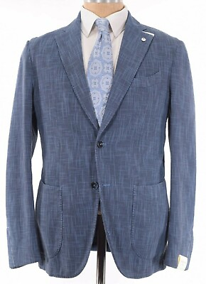 #ad L.B.M 1911 Tailored Soft Jacket Sport Coat Sz 40R Blue Plaid Cotton Silk Linen $359.99