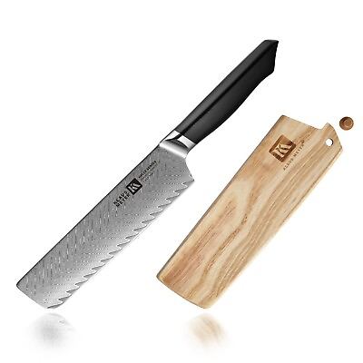 #ad Klaus Meyer Helix Damascus Steel 7 inch Nakiri Knife with Wood Sheath $59.49