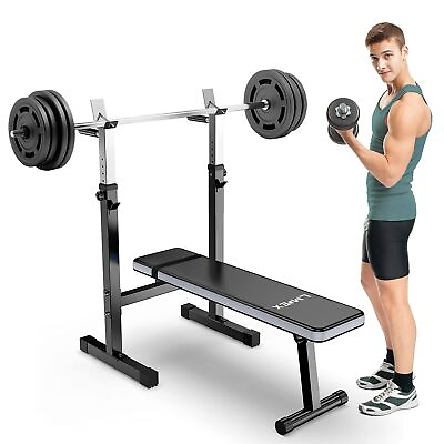#ad Adjustable Weight Bench Press with Squat Rack Folding Multi Function Dip Station $119.99