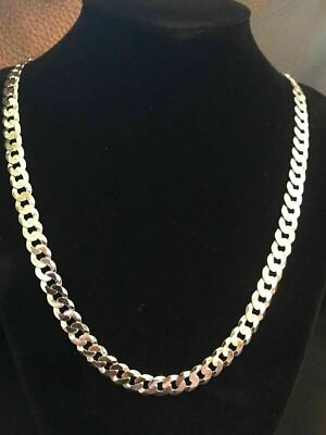 #ad Men#x27;s Flat Miami Cuban Link Chain Solid 925 Sterling Silver 8mm Thick Italy Made $114.56