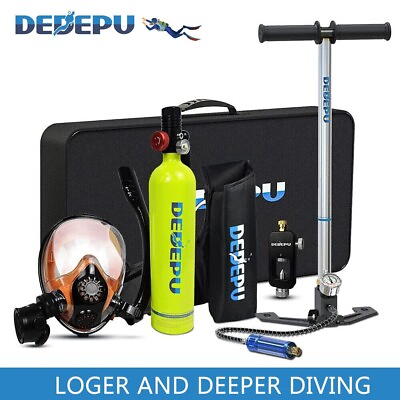 #ad DEDEPU 1L Scuba Diving Kit W Full Face Snorkel Mask Air Oxygen Tank Underwater $79.99