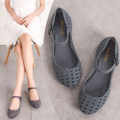 #ad Women Summer Sandals Jelly Hollow Out Slip On Flat Mary Jane Beach Shoes Slipper $9.56