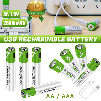 #ad 4PCS Type ion Lithium AAA 1.5V USB Battery Fast Charger C Cable AA Rechargeable $16.14