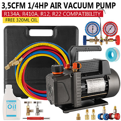 #ad A C Manifold Gauge Set R134A R410a R22 With 35 CFM 1 4HP Air Vacuum Pump W Oil $93.30