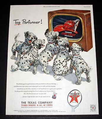 #ad 1952 OLD MAGAZINE PRINT AD TEXACO FIRE CHIEF GASOLINE CUTE DALMATION DOG ART $12.99