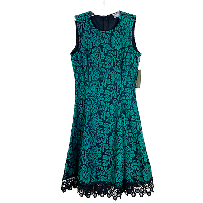 #ad New Donna Ricco Size 2 Fit amp; Flare Dress Sleeveless Lace Knee Length Green Black $20.99
