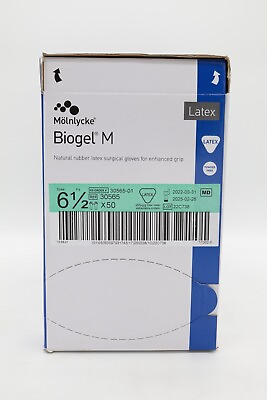 #ad Molnlycke 30565 Biogel M Size 6.5 Latex surgical gloves Box of 50 pairs $50.00