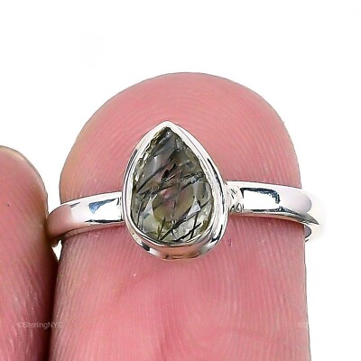 #ad Natural Rutile Gemstone Statement Black Ring Size 6 925 Sterling Silver Jewelry $7.99