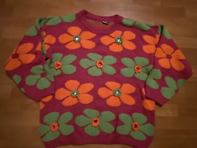 #ad Hippie Chick Funky Boho Flower Power Sweater Psychedelic 1970s XL No Sz A5 $49.47