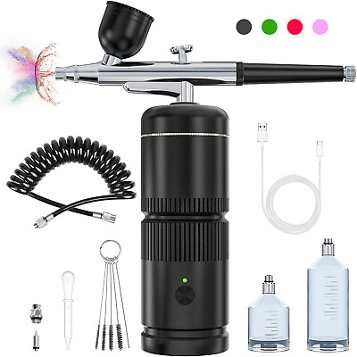 #ad Rechargeable Airbrush Kit with Compressor Handheld Spray Gun Makeup Nail Tattoo $36.79
