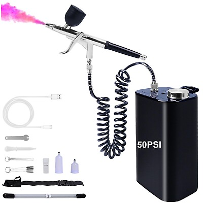 #ad #ad Airbrush Kit with Compressor 50PSI Rechargeable High Pressure Single Action ... $79.72