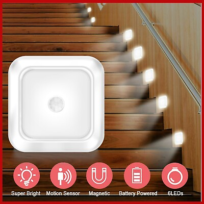 #ad 1PCS Wireless 6 LED Motion Sensor Night Light Wall Cabinet Closet Stair Lamp USA $10.95