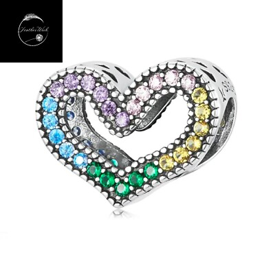 #ad Genuine Sterling Silver 925 Rainbow Love Heart Family Bead Charm Birthday Mum GBP 16.99