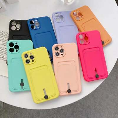 #ad For iPhone 14 15 13 12 11 Pro Xs Max 8 7 Shockproof Silicone Card Holder Case $5.89