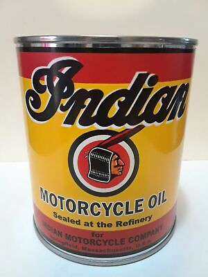 #ad Vintage Indian Motorcycle Oil Can 1 qt Reproduction Tin Collectible $15.09