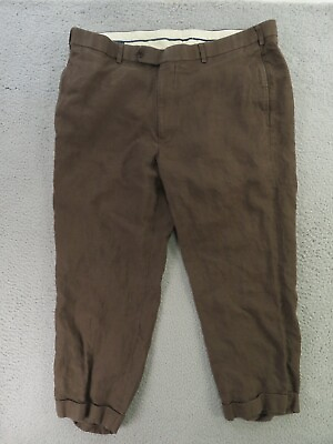 #ad Brooks Brothers Pants Mens 40x26 Brow Flat Front Irish Linen Cuffed Altered $28.95