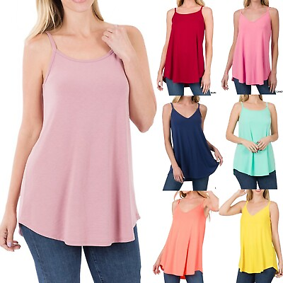 #ad Women#x27;s Spaghetti Strap Tunic Tank Top Loose Fit Casual Blouse Soft Flowy Long $12.99