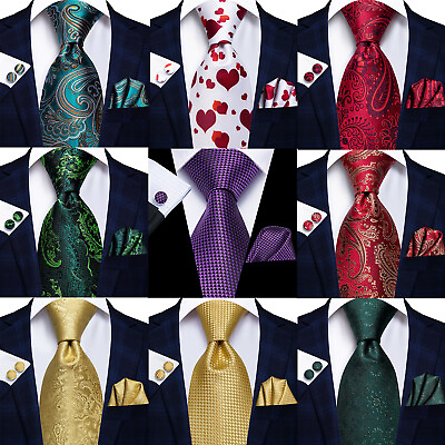 #ad Hi Tie Mens Tie Burgundy Red Striped Wedding Bussiness Necktie Cufflinks Set $11.99