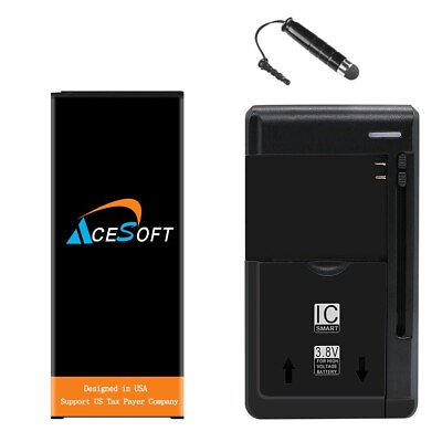 #ad AceSoft 7220mAh Lithium Battery USB AC Charger f Samsung Galaxy Note 4 SM N910R4 $24.65