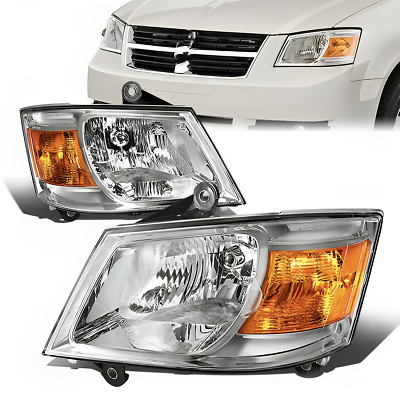 #ad For 2008 2010 Dodge Grand Caravan Chrome Left amp; Right Headlight Assembly Pair $87.00