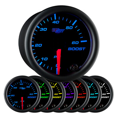#ad 52mm GlowShift Black Face Turbo Diesel Boost 60 psi Gauge w 7 Color LEDs $48.99