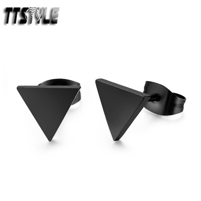 #ad TTstyle Black Stainless Steel Triangle Stud Earrings NEW AU $7.99