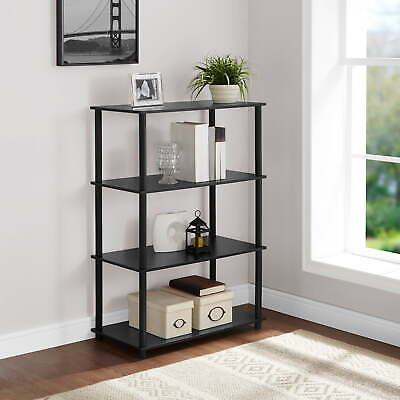 #ad No Tools 4 Shelf Storage Bookcase True Black Oak $26.89