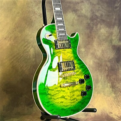 #ad Solid LP Electric Guitar Iguana Green Beauty Flame Maple Top Mahogany Neck $271.70