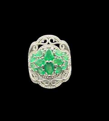 #ad Signed SNJ Green Gemstone 925 Sterling Silver Art Deco Ring size 8.5 $44.95