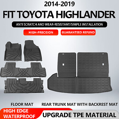 #ad For 2014 2019 Toyota Highlander 7 Seats TPE Floor Mats Trunk Mat Cargo Liners $139.99