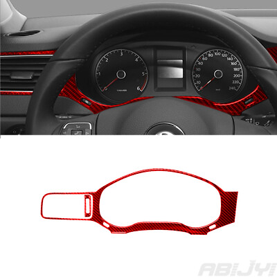 #ad 2Pcs For Volkswagen Jetta Sedan Red Carbon Fiber Speedometer Surround Cover Trim $27.30