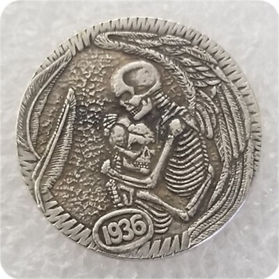 #ad 1936 Two Angel Skull Hug Five Cents Hobo Nickel Coin Collectible R1 $9.90