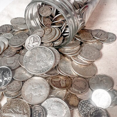 #ad Mason Jar Silver Coin Mixed Lot ESTATE SALE LIQUIDATION US Silver Coins $52.99