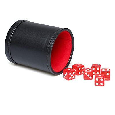 Leatherette Dice Cup Set Red Velvet Interior Quiet in Shaking with 6 Red $12.85