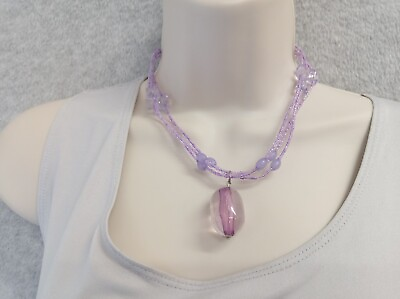 #ad Womens Pendant Necklace Purple Clear Glass 16.5 in Runway Holiday Party $12.99