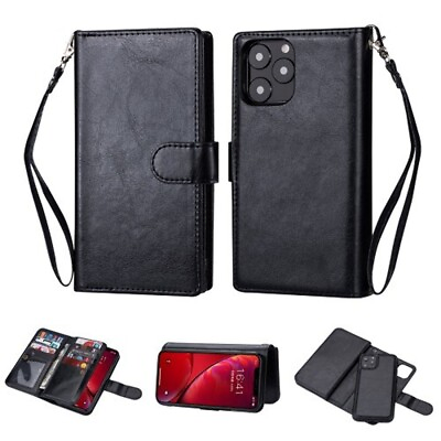 #ad Leather Wallet Removable Magnetic Dual Case for iPhone 11 6.1quot; BLACK $8.95