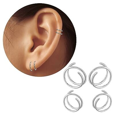 #ad 2 Pairs Double Hoop EarringsTiny Twist Earrings for Silver 8mm10mm 20 gauge $13.66