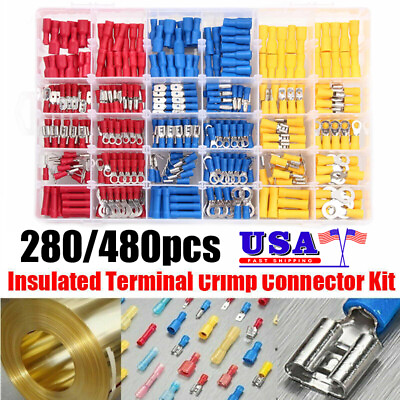 #ad 280 480PCS Assorted Electrical Wiring Connectors Crimp Terminals Set Insulated $9.99
