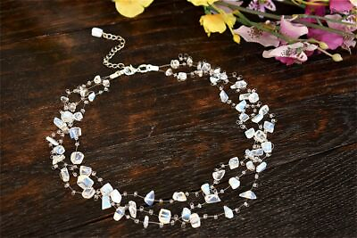 #ad Raw Moonstone Opalite Gem Air Crochet Rock Crystal Gemstone Statement Necklace $20.00