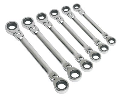 #ad Sealey S0806 Flexi Head Double End Ratchet Ring Spanner Set 6pc Metric GBP 50.85