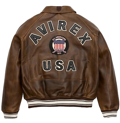 #ad Men#x27;s Avirex Vintage Icon Real Bomber Jacket American Flight Real Cowhide Jacket $157.46
