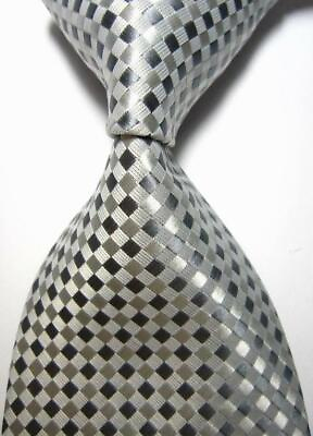 #ad Hot Classic Checks Gray Silver JACQUARD WOVEN 100% Silk Men#x27;s Tie Necktie $8.99