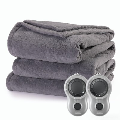 #ad Heated Electric Blanket w Detachable Controller Full Fleece Ultimate Grey $14.05